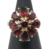 K18YG イエローゴールド ガーネット フラワー 花 モチーフ リング 指輪 レディース 15号 【中古】